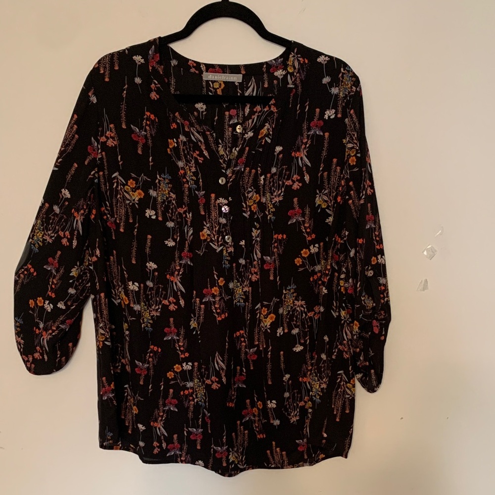 Floral coquette Daniel Rainn Black Floral Blouse Womens XL
